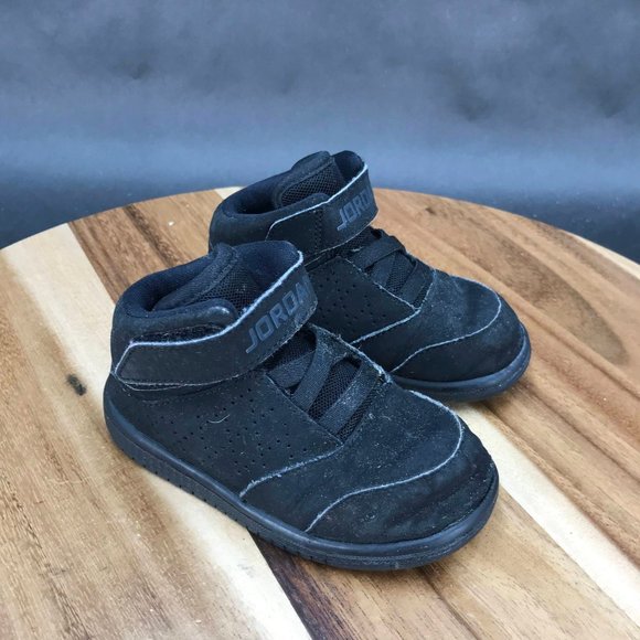 Nike Jordan 1 Flight 5 Premium TD Triple Black Sneakers Flex Lace Little Kids 7C - Picture 1 of 7